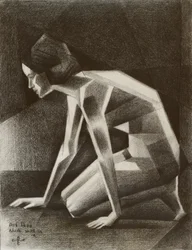 Geometrische, gehurkte vrouw