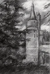 Tekening van een mysterieus kasteel
