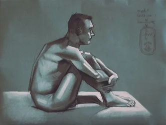 Peinzende mannelijke figuur