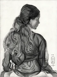 Tekening van een peinzende vrouw