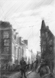 Sketch van een stadsstraat