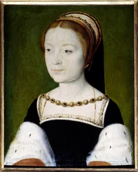 Portret van Madeleine van Frankrijk, oudste dochter van François I, Koningin van Schotland, eerste vrouw van Jacques V. Schilderij door Corneille De Lyon. Olie op hout. Versailles, Musée du Château