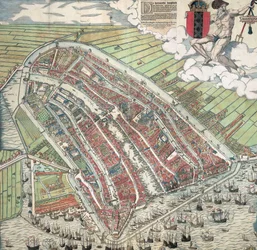 German: Die berühmte Handelsstadt Amsterdam
Dutch: De vermaerde koopstadt van Amstelredam