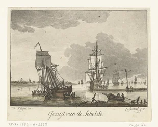 Gezicht op de Schelde met zeilschepen