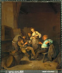 Een Nederlands café (olieverf op doek)