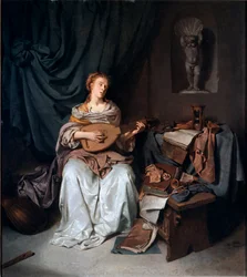 De gitaarspeler Schilderij door Cornelis Bega