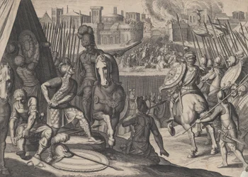 Plaat 2: De stad Rome ingenomen door Constable van Bourbon, uit de Triomfen van Karel V