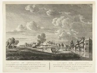 Pruisische troepen vallen Amstelveen aan dat wordt verdedigd door Amsterdamse schutters op 1 oktober 1787