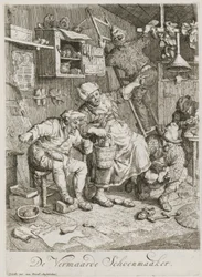 Beroemde schoenmaker, blad 3 van een reeks van drie genrestukken