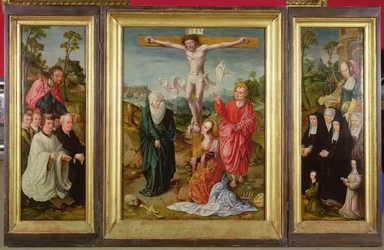 Drieluik van de Kruisiging: St. Barbara met Donoren (rechter vleugel); St. Jacobus de Meerdere met Donoren (linker vleugel); De Kruisiging (midden)