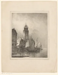 Zeilboten leggen aan in stad