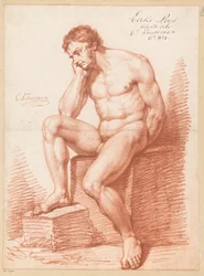 Zittend mannelijk naakt, van voren gezien (1e prijs 1814)