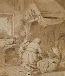 Boerenhuiskamer met Boer, Wieg en Kind, c.1654