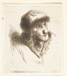 Oude vrouw met bontmuts