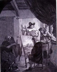De beschermheer en de schilder (naar een 17e-eeuws schilderij van Cornelis Bega)
