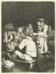 Waardin en gezelschap in herberg