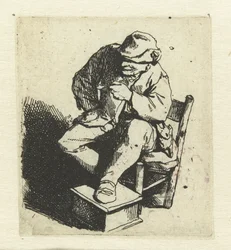 Zittende boer met pijp in linkerhand