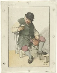 Zittende boer met kruik