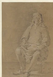 Zittende man met een kom op schoot