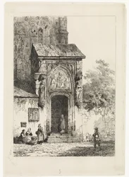 Gezicht op een kerkportaal