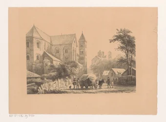 Runderen met wagen voor elfde-eeuwse kerk