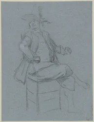 Zittende kwaker, driekwart naar links met omgewend hoofd