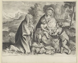 Landschap met de Heilige Familie, Johannes de Doper en Elisabet