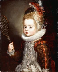 Portret van een meisje, half lengte, met een tennisracket