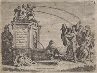 Groep mensen bij fontein