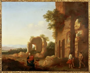 Het vertrek van Abraham en Isaac (schilderij op hout)