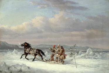 Jagers in een paardenslee