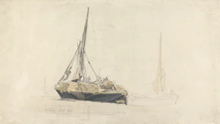 Een zeilpraam die wordt geladen met hooi, december 1827