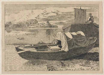 Boten op een rivier, molen in de verte, 1809