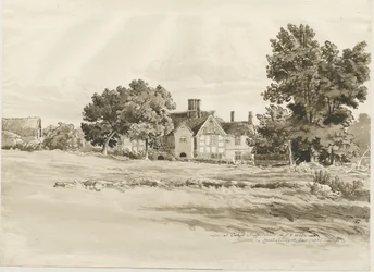 Oaken - Boerderij: sepia was tekening, 5 aug 1820