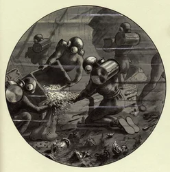Illustratie door Corrado Sarri voor "Twintigduizend mijlen onder zee" (Vingt-mille - 20 000 - 20000) van Jules Verne. Geïllustreerde uitgave uit de jaren 1920.