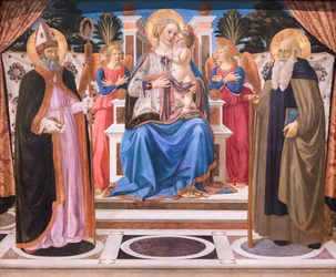 Madonna en Kind op de troon met engelen, Sint Nicolaas en Sint Antonius de Abt