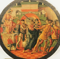 Altaarstuk van Sint-Maurelio, scène: veroordeling van Sint-Mauritius, ca. 1480, door Cosme