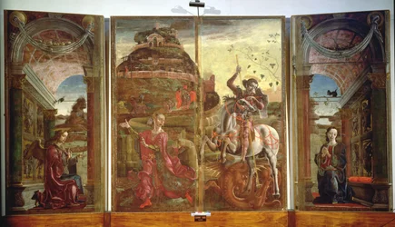 Polyptiek met St. Joris en de Draak en de Aankondiging, 1469