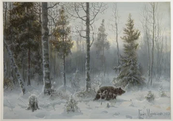 Beer in het winterbos, 1907
