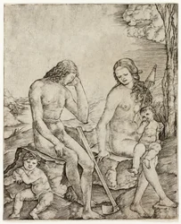 Adam en Eva met de kinderen Kaïn en Abel