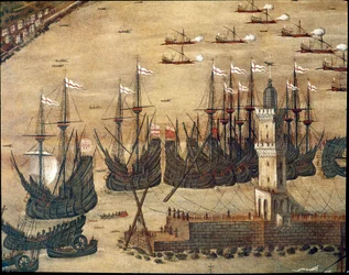 Uitzicht op de haven van Genua (detail)