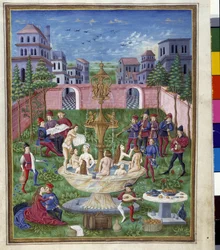Invloed van Mercurius: de Tuin van de Liefde en de Fontein van de Jeugd. Miniatuur gemaakt door Cristoforo de Predis (ca. 1440-ca. 1486) - in 