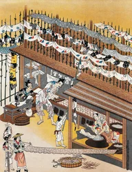 Ambachtslieden aan het werk, zijden schermen schilderen, Edo-periode (1600-1868)