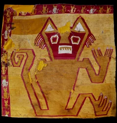 Precolumbiaanse kunst, Nazca beschaving: fragment van stof met zoomorfe voorstelling