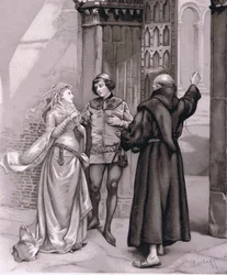 Enter Friar Laurence en Romeo, illustratie uit Romeo en Julia