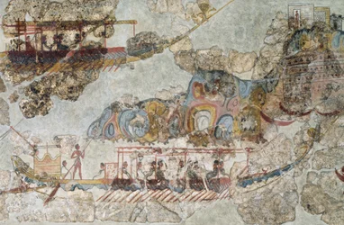 Vloot van schepen, fresco uit Thera, Zuidelijke Cycladen, Griekenland