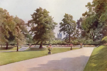 Kijkend naar Westminster, Marlborough House Garden