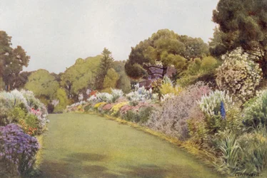 De borders op het gazon bij Swiss Cottage, Osborne