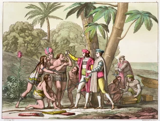 Christoffel Columbus met inheemse Amerikanen
