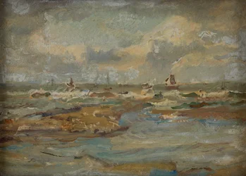 Ruwe zee, Yorkshire (olieverf op board)